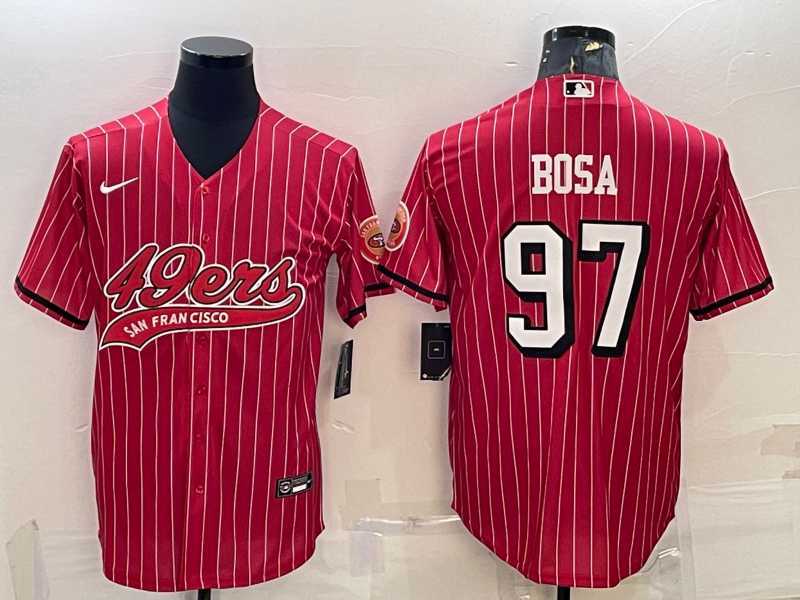 Men%27s San Francisco 49ers #97 Nick Bosa Red Pinstripe Color Rush With Patch Cool Base Stitched Baseball Jersey->seattle seahawks->NFL Jersey